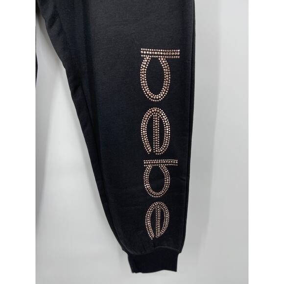 Bebe Womens Black Jogger Sweatpants Fleece Activewear Pants Rhinestones NEW 1X - Picture 3 of 11
